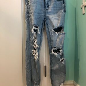 high rise ripped jeans